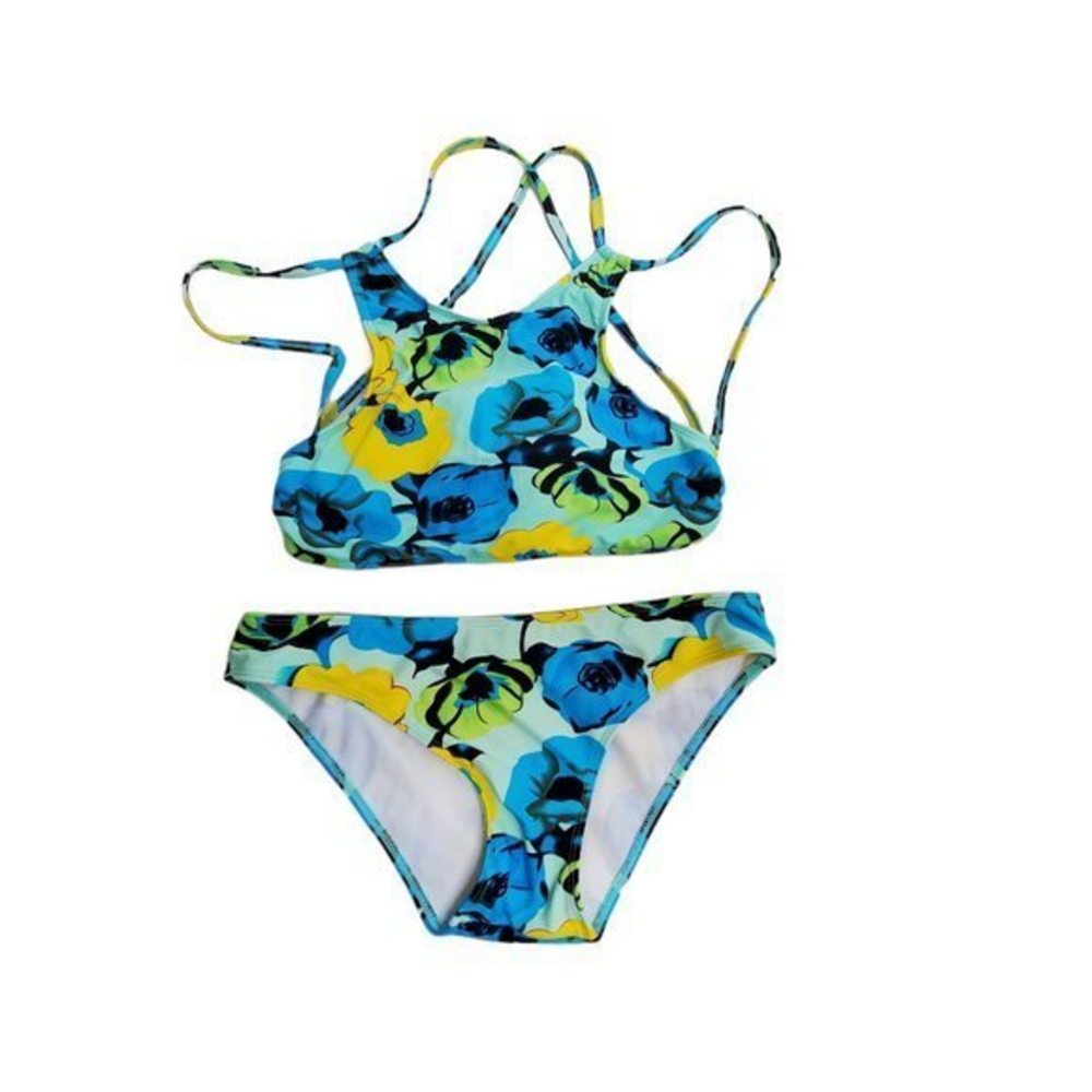 C Apparel Bikini‎ M Floral Yellow Blue Strappy Tie